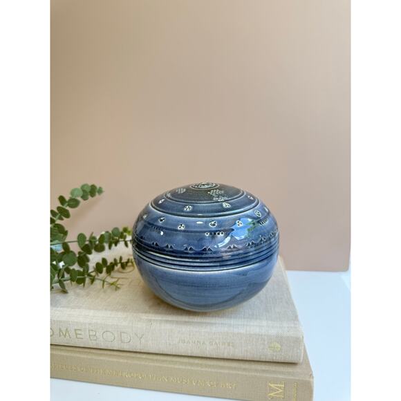 Handmade Studio Pottery Blue Decorative Orb | Modern Boho Shelf Accent | Artisan - Picture 2 of 9